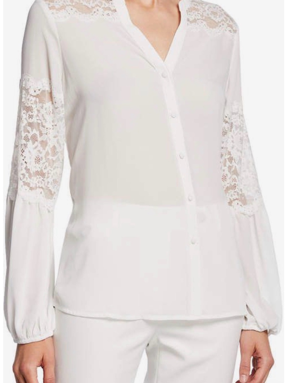 Karl Lagerfeld White Lace-Panel Button-Down Shirt